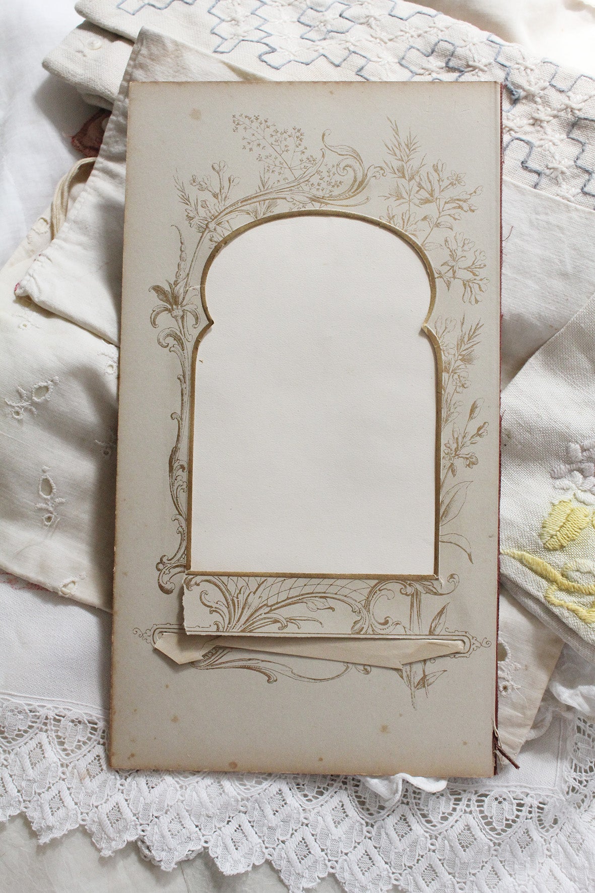 Old Photograph Album Page with Delicate Fauna Gold Detailing (Design 2)