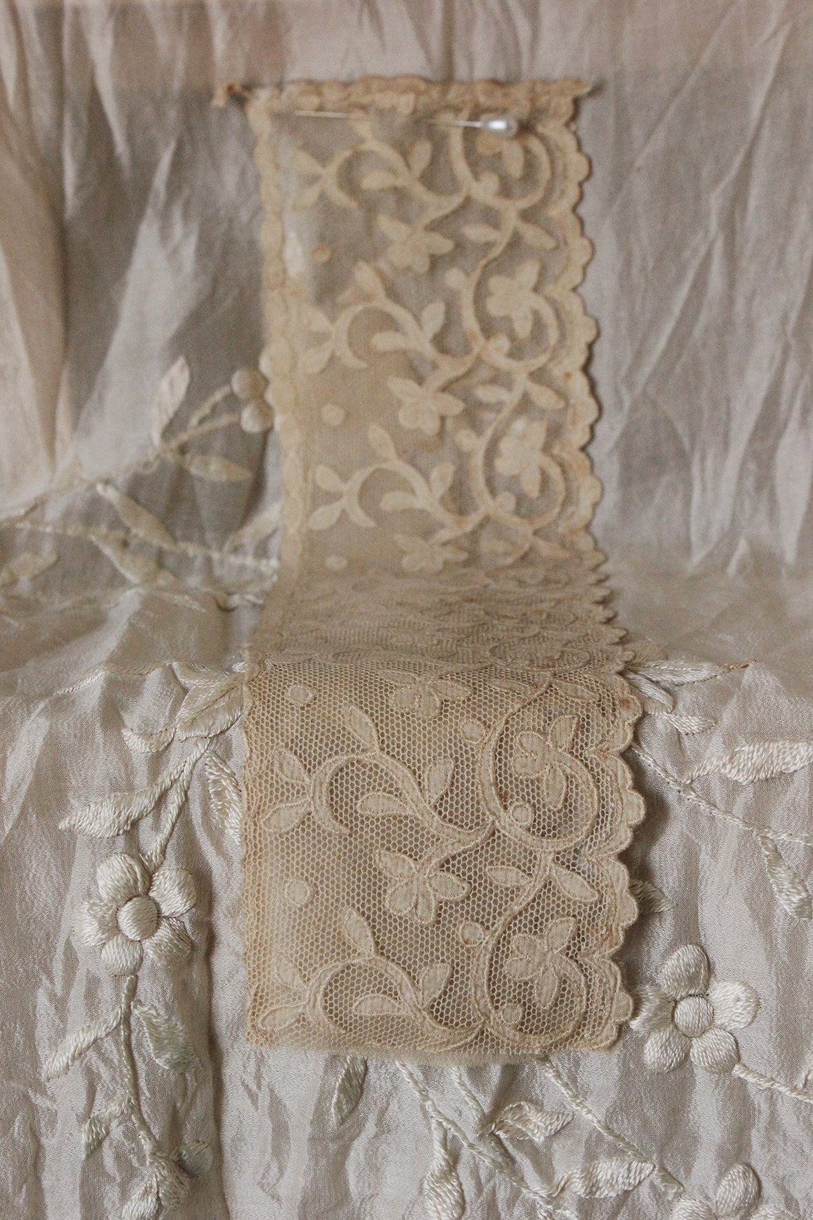 Reclaimed Panel of Delicate Applique Linen