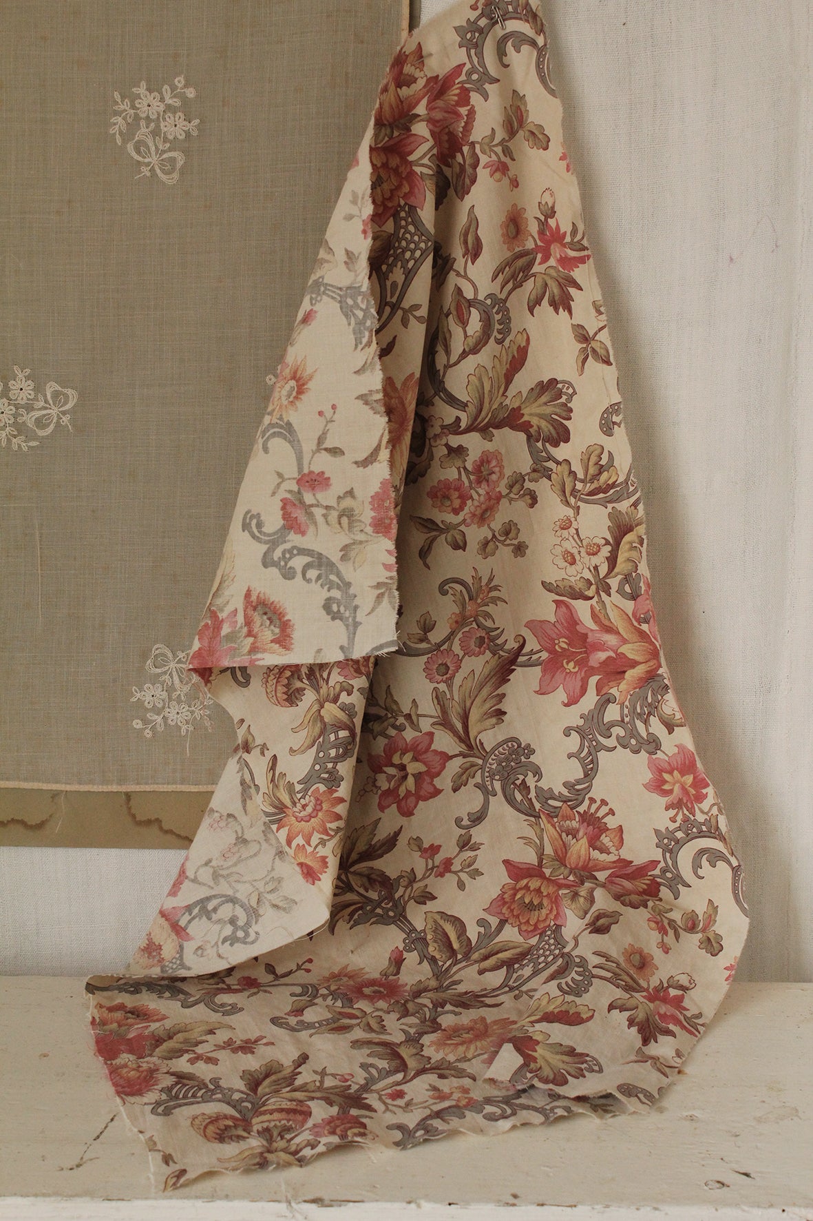 Beautiful Antique French Printed Cotton - Apricots & Pinks