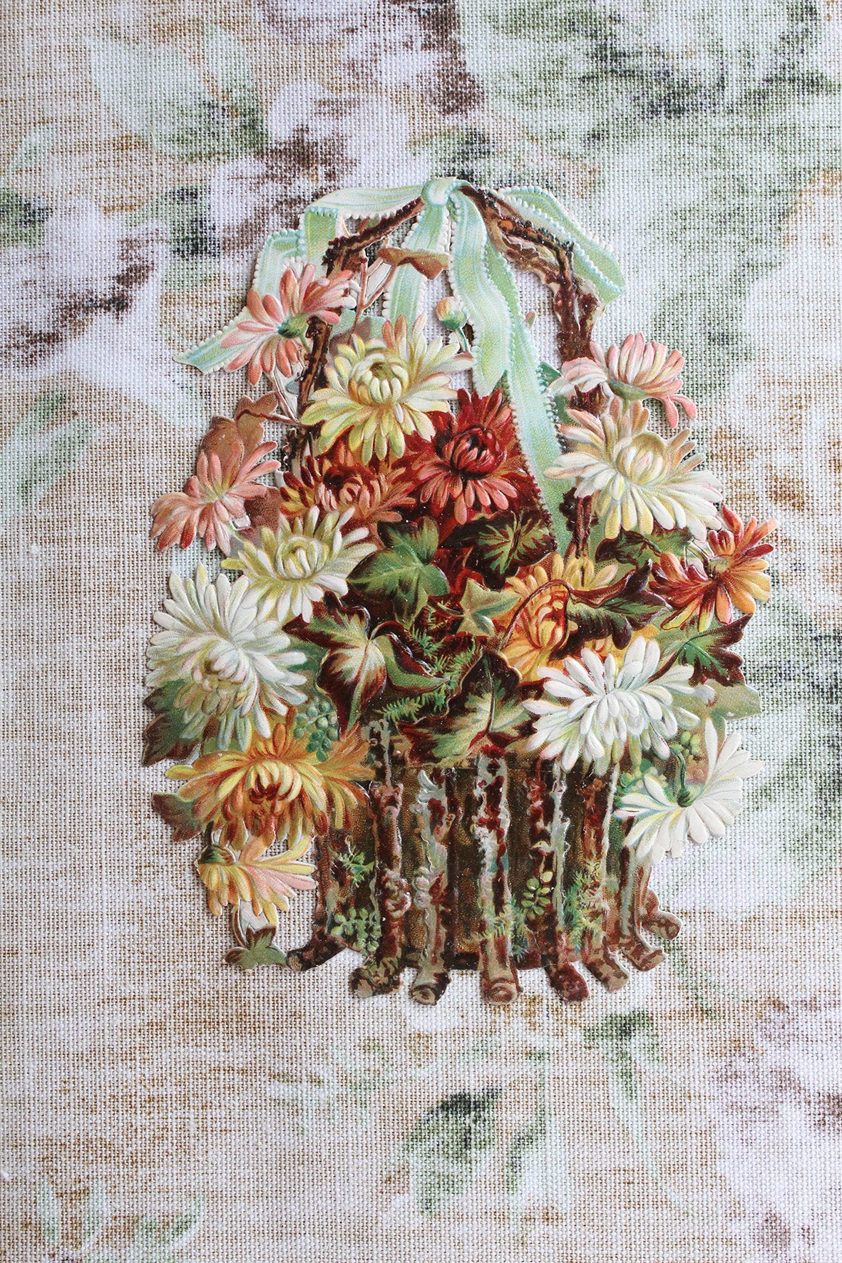 Large Victorian Embossed Die Cut - Basket of Asters