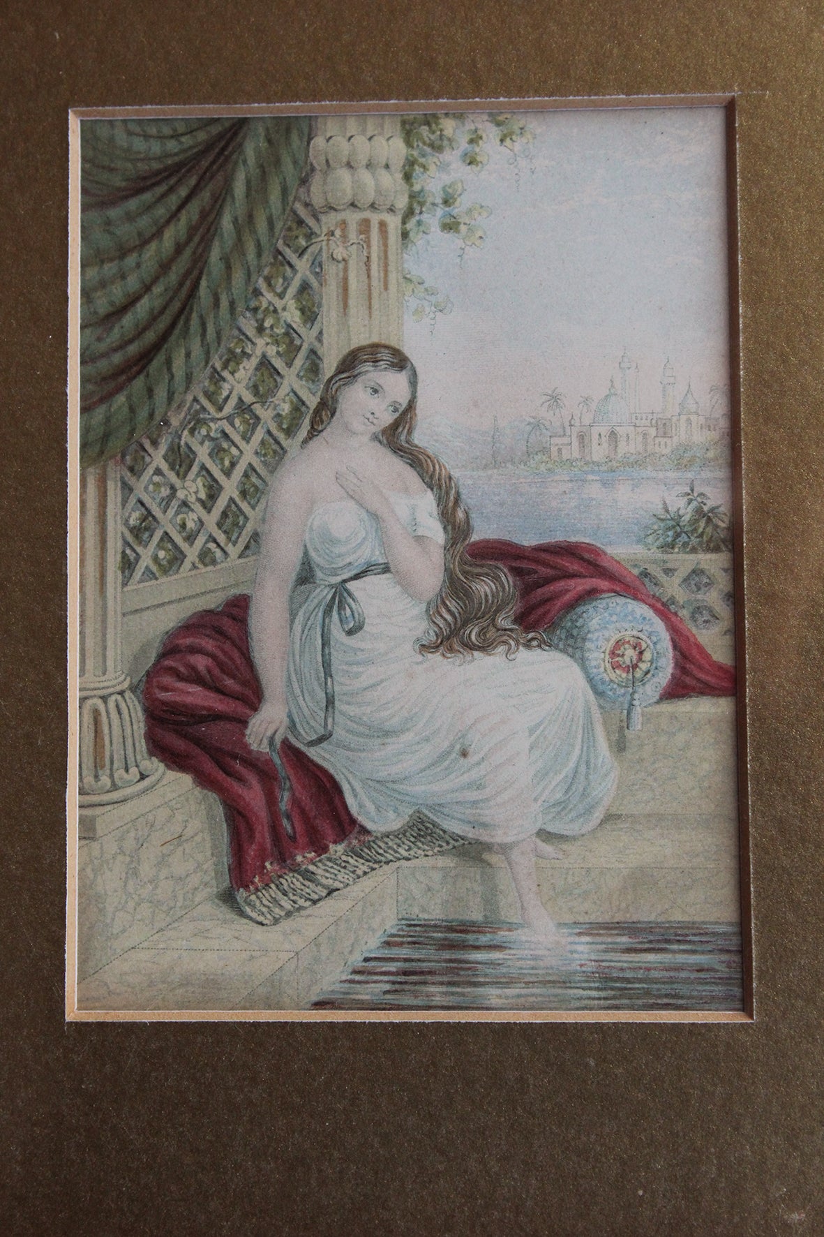 An Old Framed Hand Coloured Baxter Print
