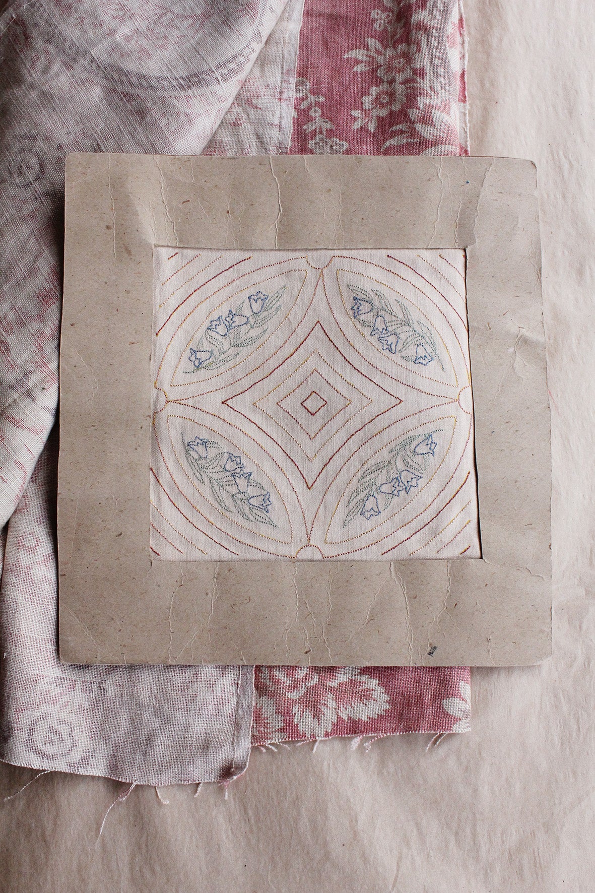 Hand Embroidered Twenties/Thirties Paper Framed Sampler