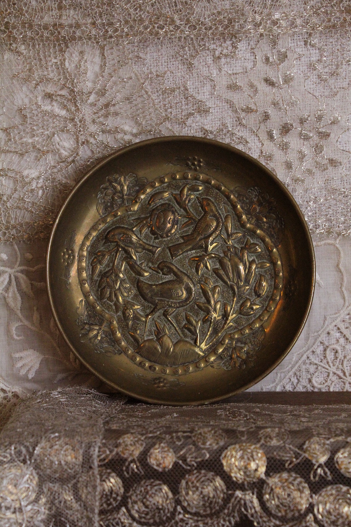 Old Pressed Brass & Copper Bird Wall Hanging