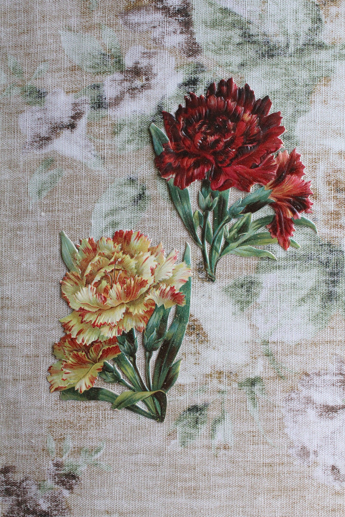 Large Victorian Die Cut Flowers - Carnations in Yellow & Red
