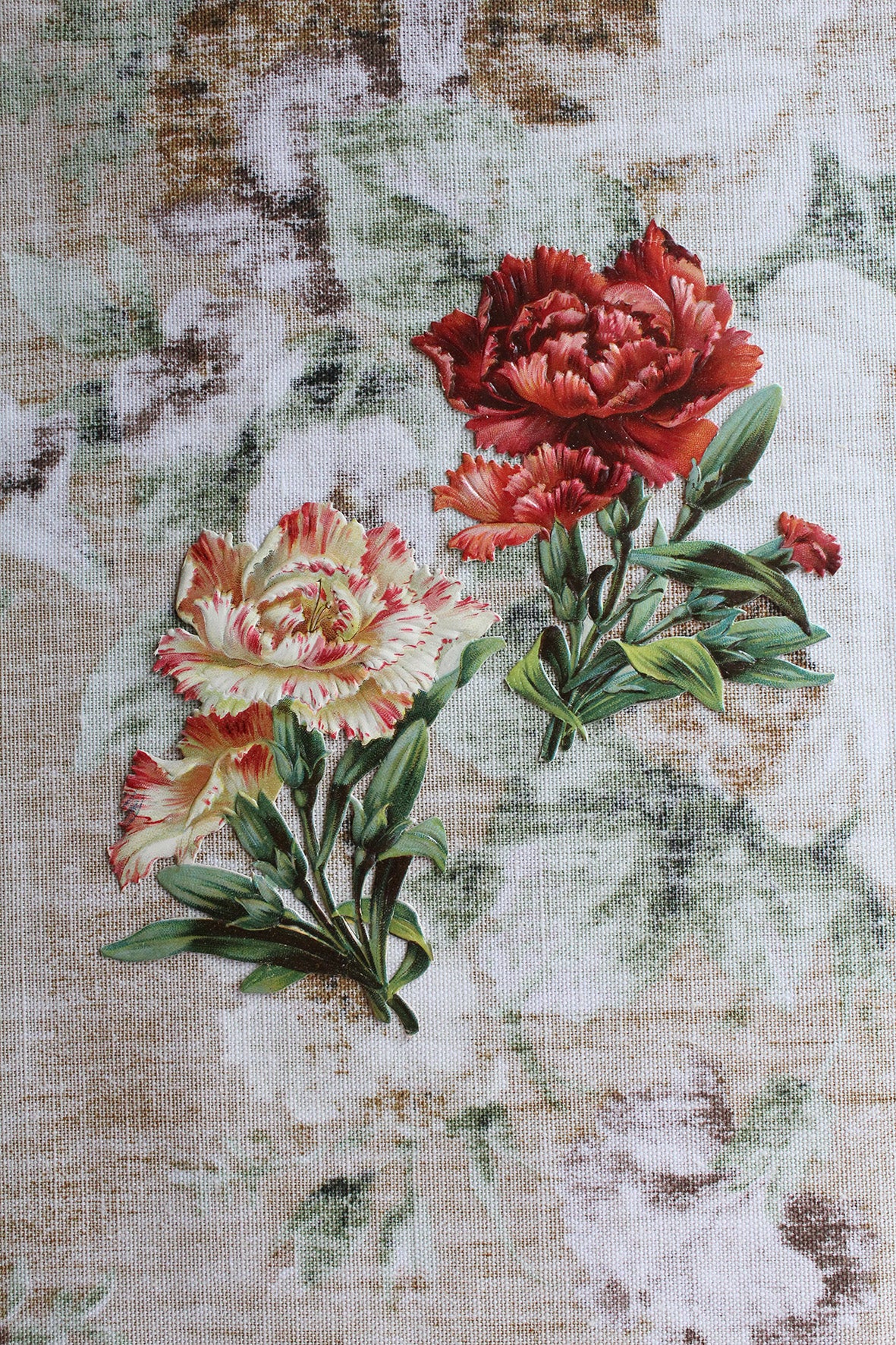 Large Victorian Die Cut Flowers - Carnations in Pink, Cream & Red