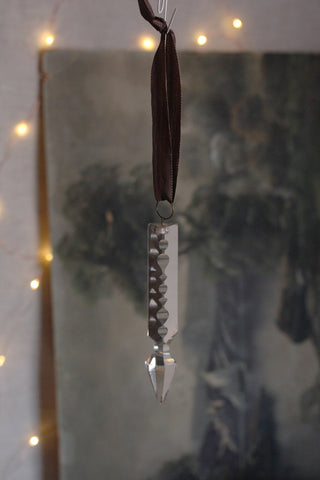 Antique Cut Glass Chandelier Drop With Double Satin Tie - Mauve Light