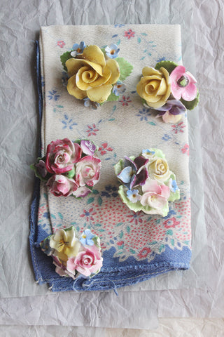 Collection of Reclaimed Nibbled Vintage China Floral Brooches (1)