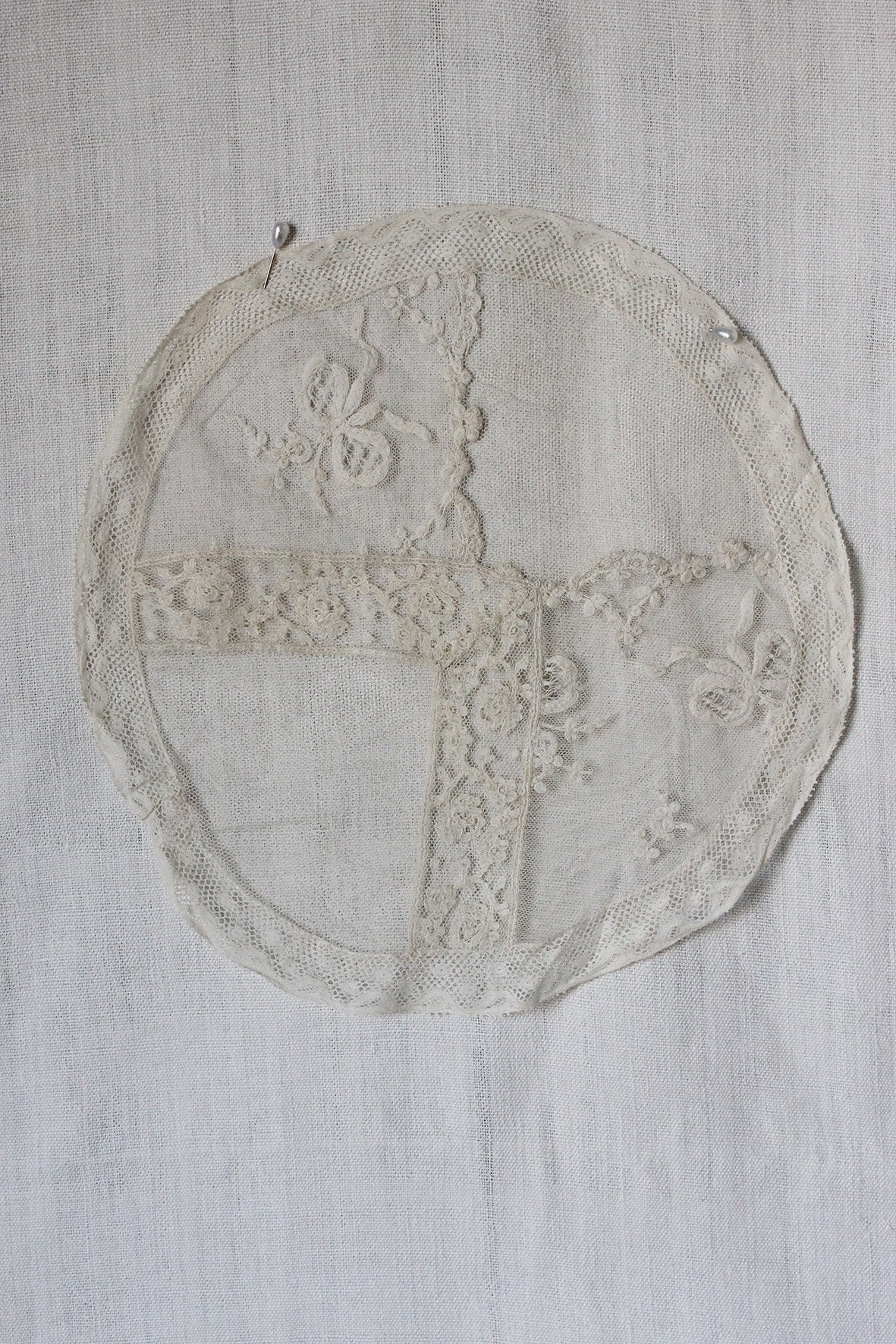 Delicate French Hand Made Dressing Mat - Fine Floral & A Bow