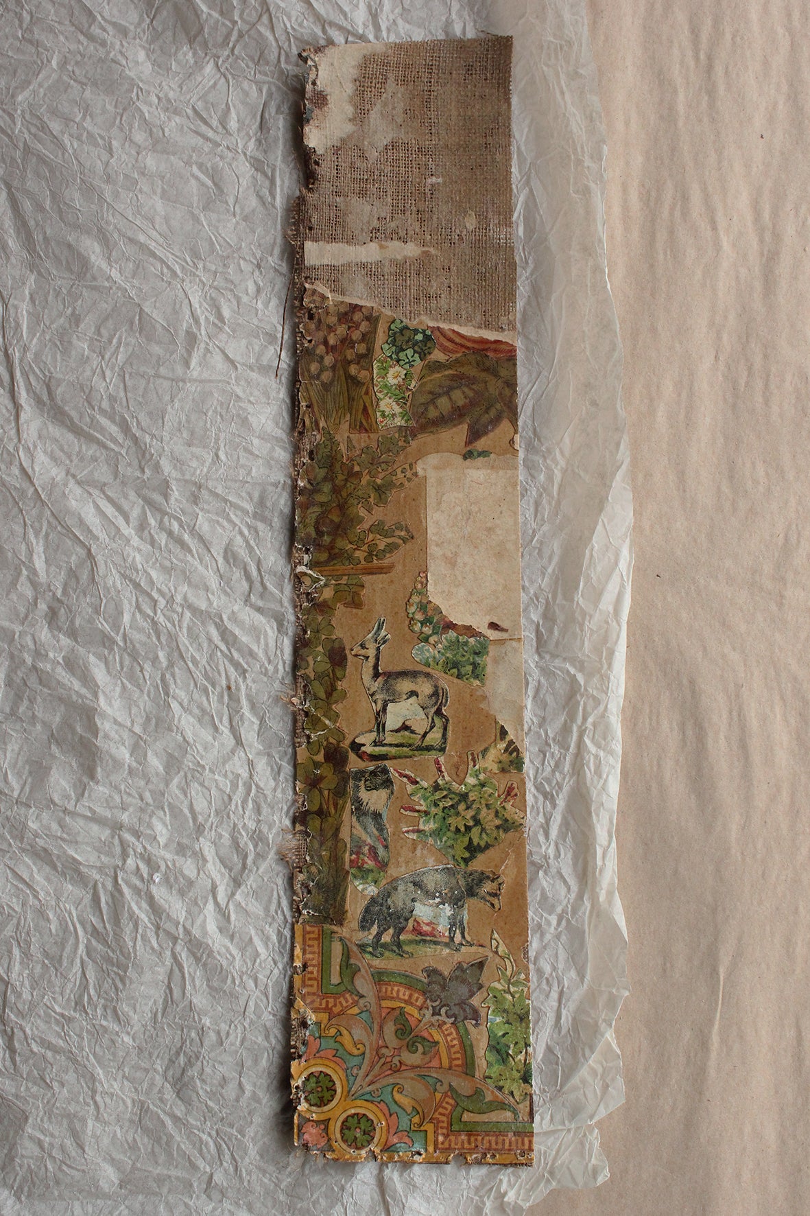 Reclaimed Antique Decoupage Panel on Linen - Section 4