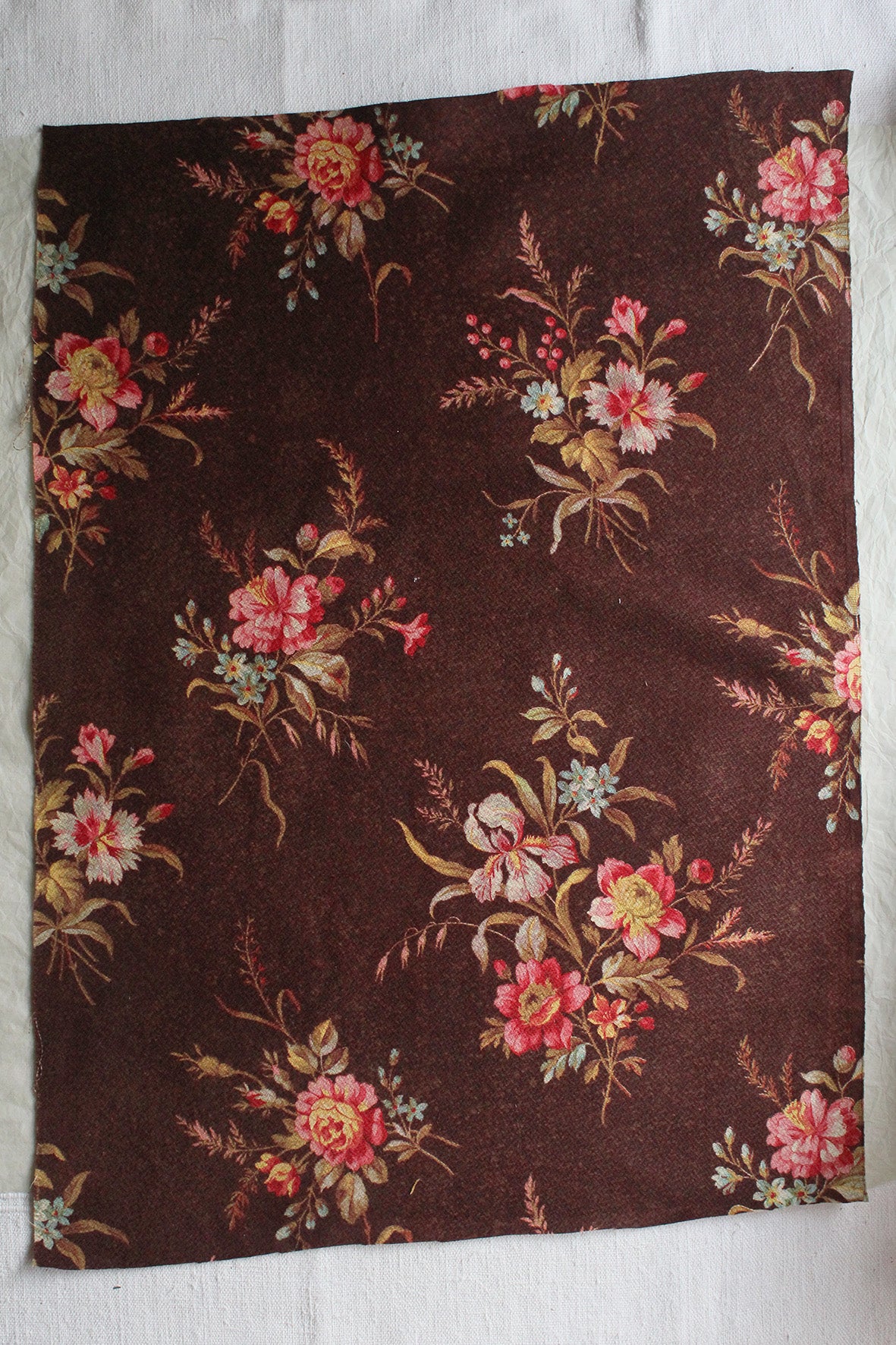 Old French Printed Cotton Panel - Corsage on Brown