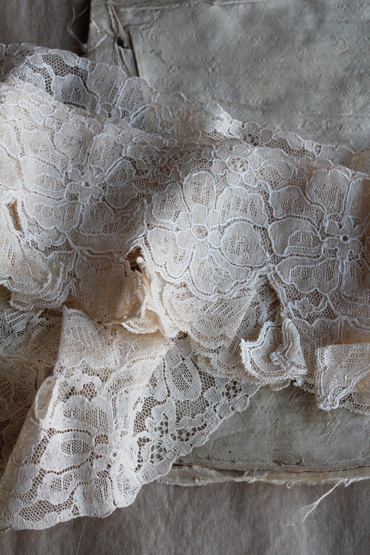 Lovely Old Floral and Leafy Couched Lace