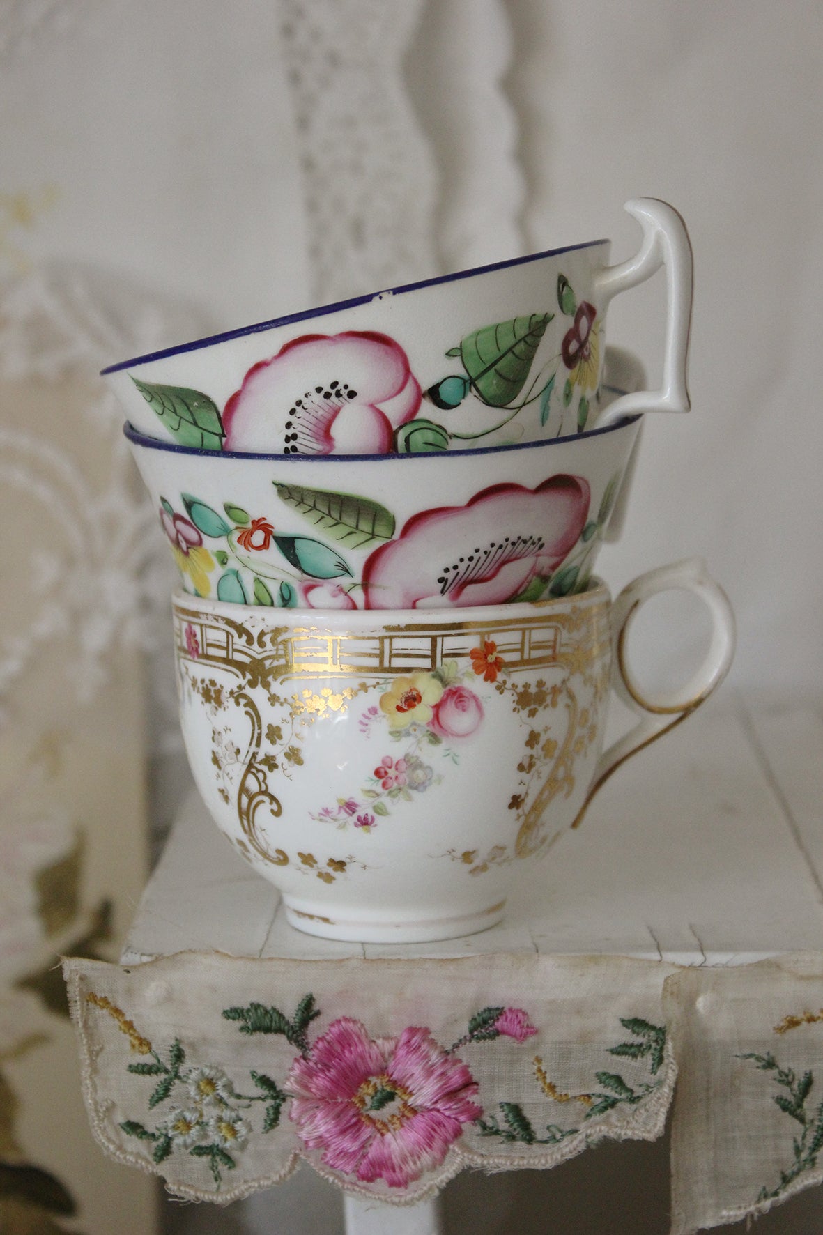 Three Pretty Victorian Floral Cups