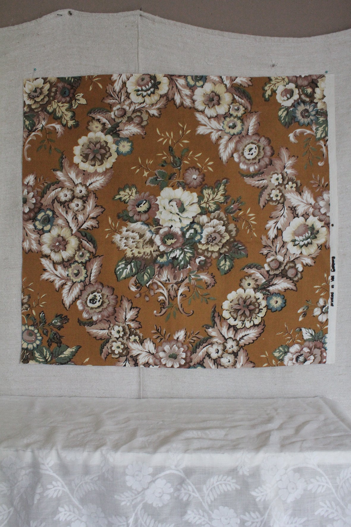 Mid Century Mustard Floral Screen Printed Panel -