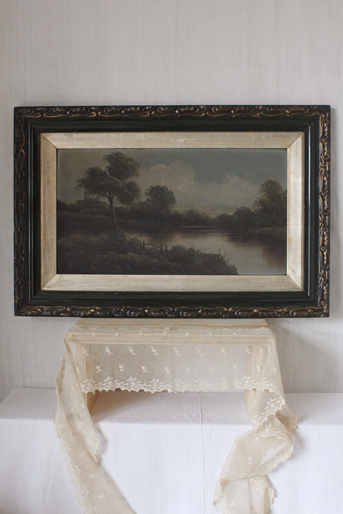 Edwardian Oil Landscape Painting on Board - Dappled river
