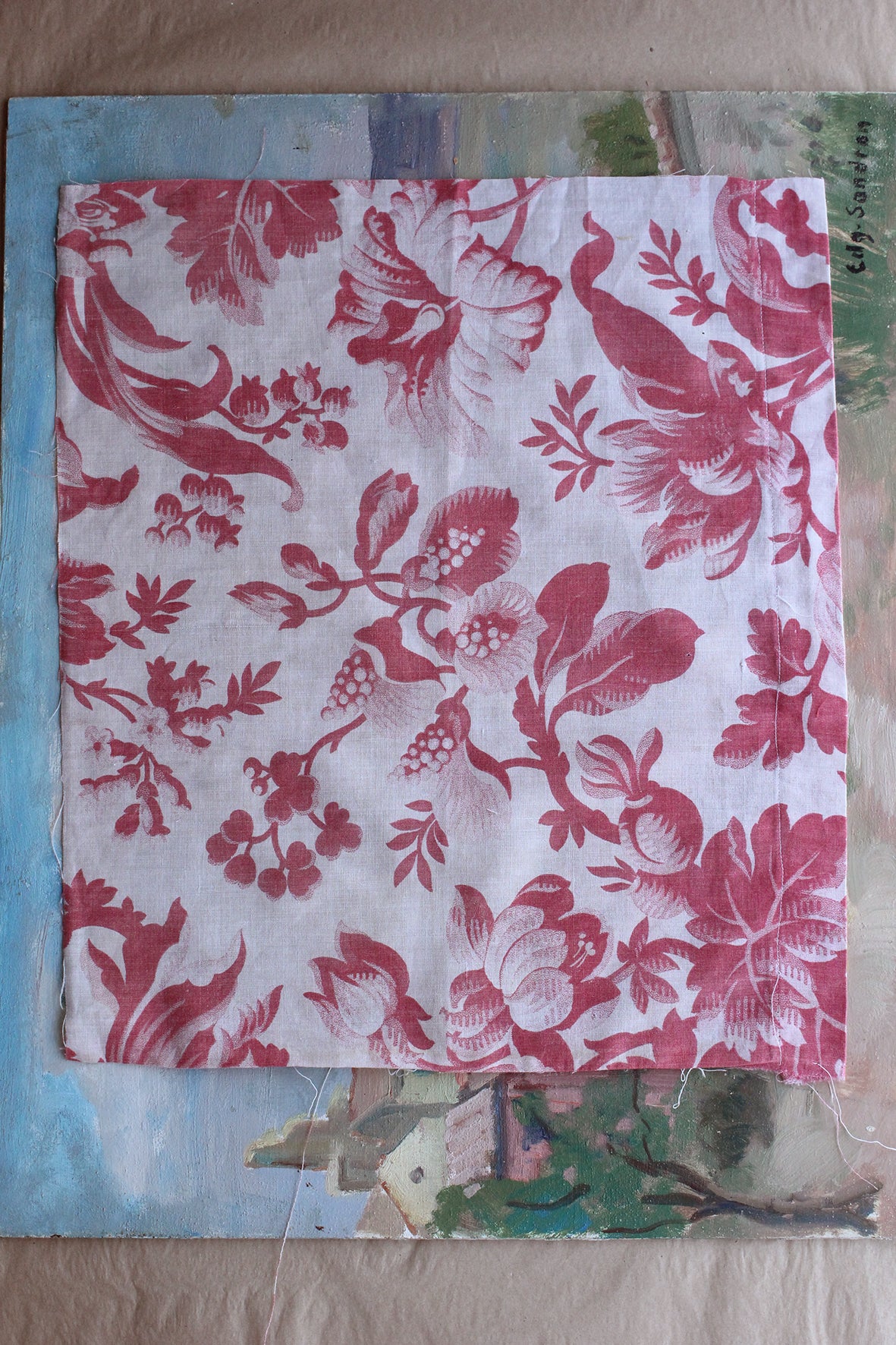 Reclaimed Panel of French Fabric - Florals & Pomegranates