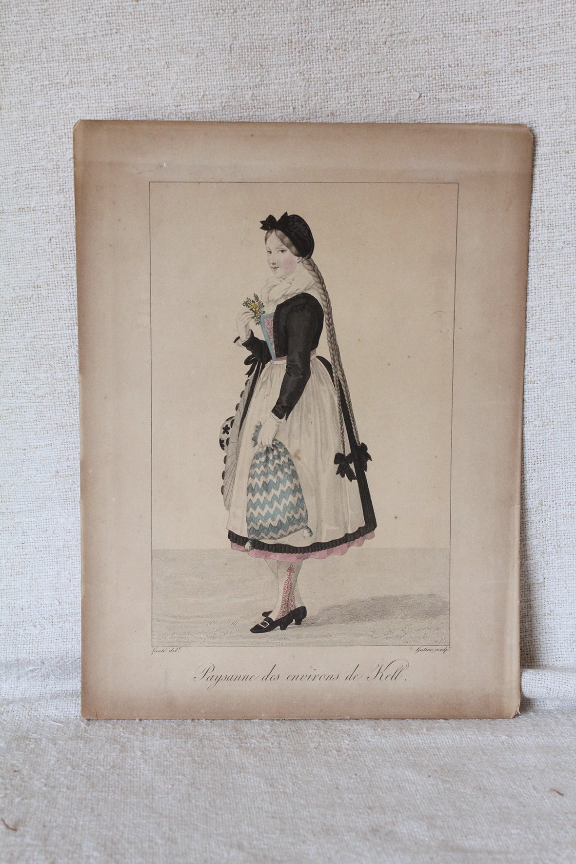 Beautiful Rare Hand Coloured Copperplate Engraving - Peasant Girl