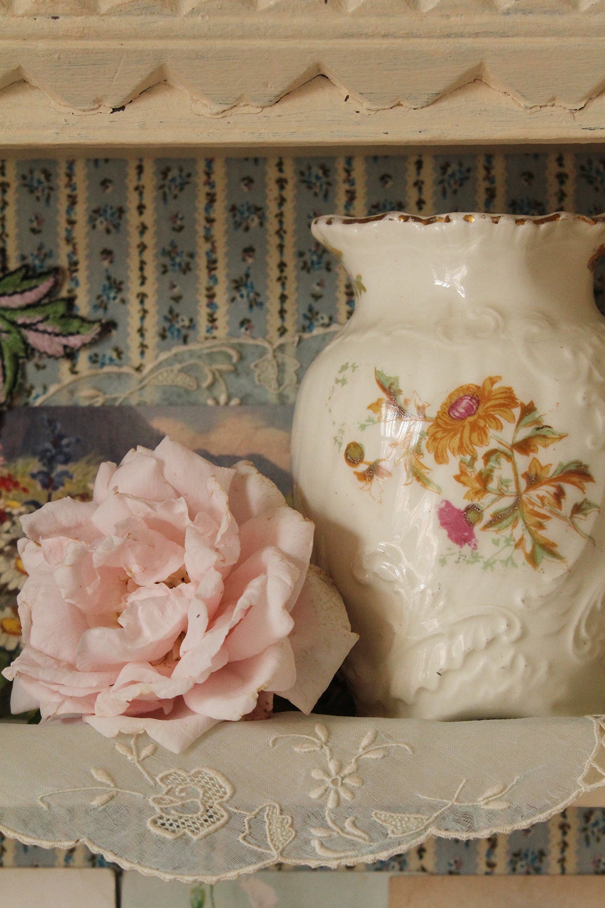 Old Ironstone Floral Transfer Vase