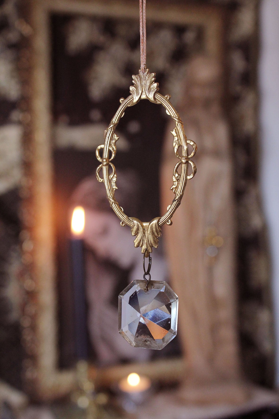 Antique Brass Pressed Frame & Chandelier Drop Decoration - Resting Hour - 16