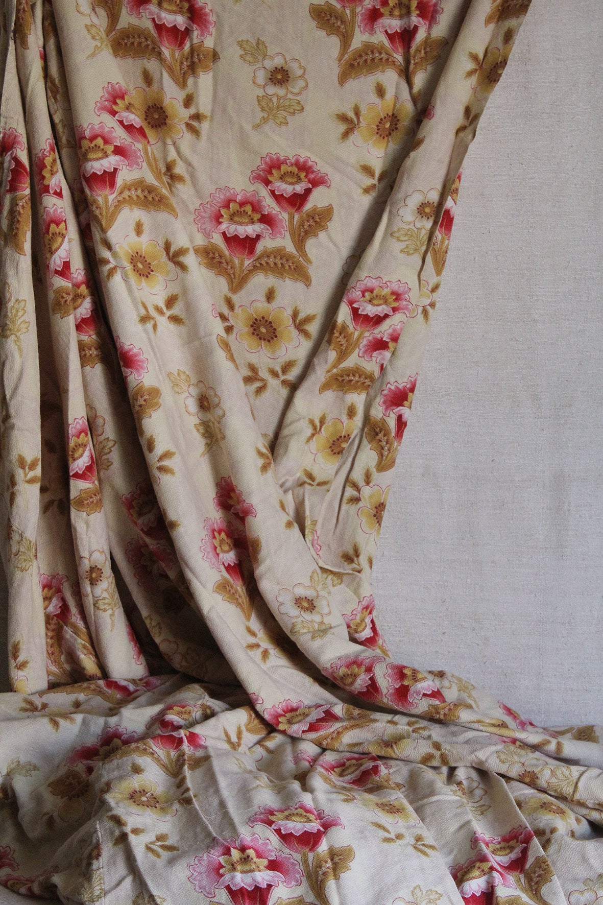 Extremely Wide & Long Rare Antique French Floral Window Drape