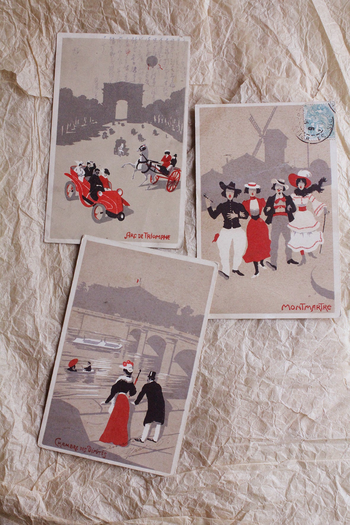 Old Postcard Trio - Paris
