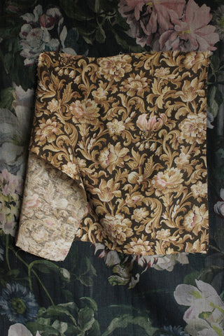 Old French Printed Cotton Twill Panel - Floral Gold - one