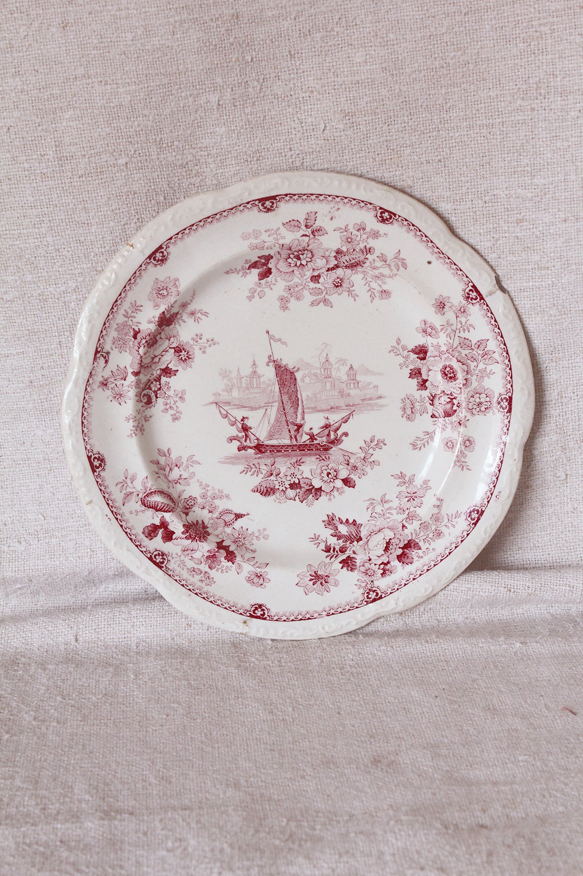 Beautiful Old Pink Transfer Plate - Gondola