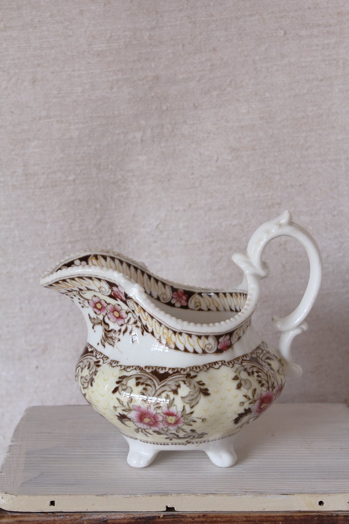Floral Old Transfer and Hand Painted Sauce Jug