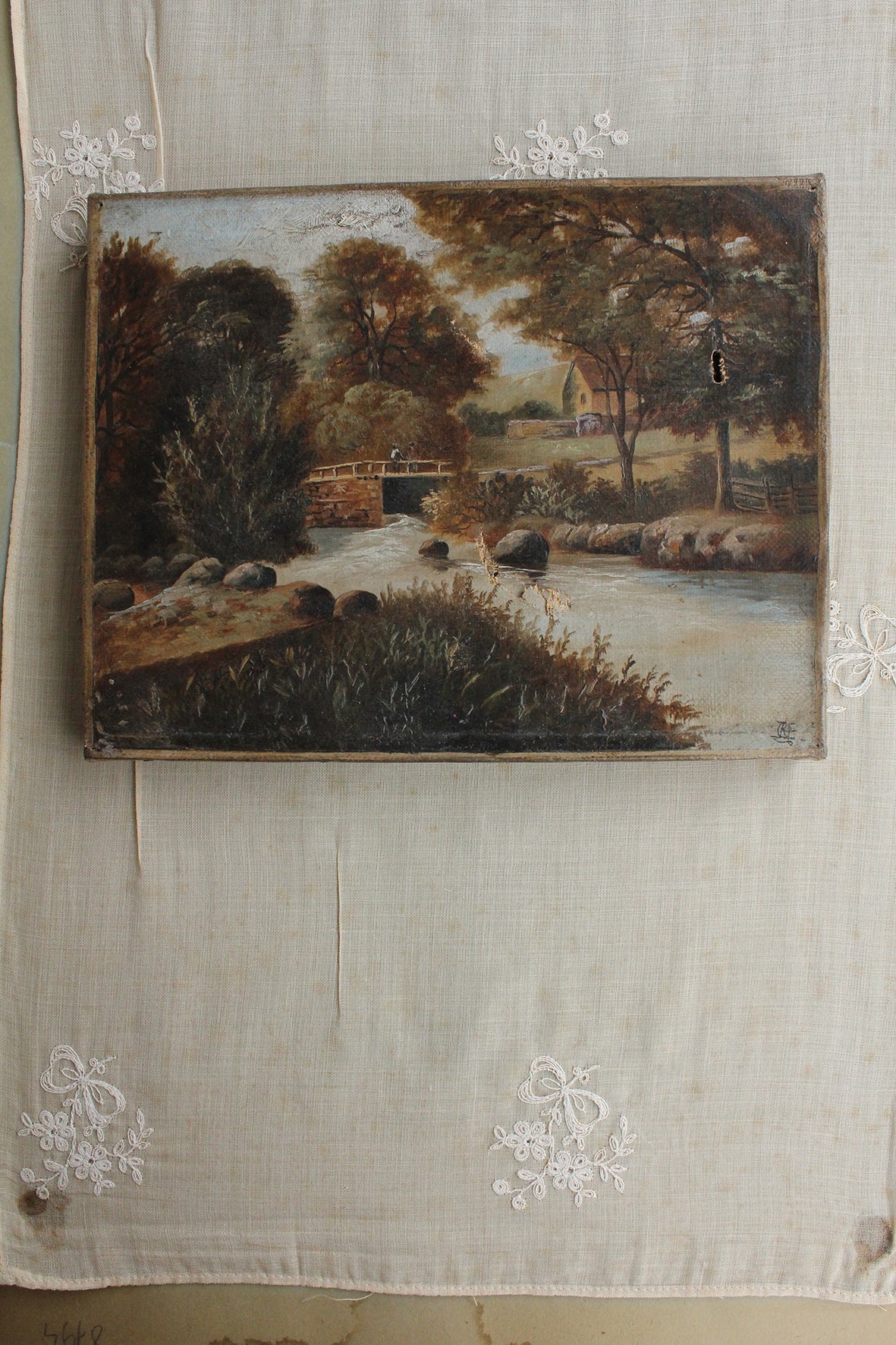 Old Perfectly Imperfect Miniature Landscape Painting - Oil on Canvas