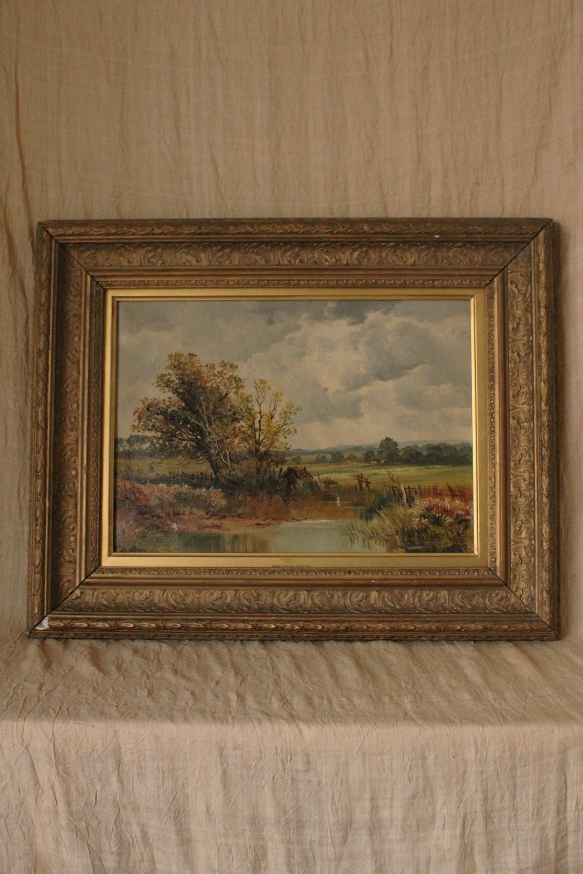 Beautiful Old Landscape Oil Painting on Canvas - Morning Autumn Walk