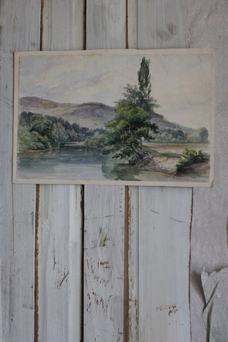 Vintage Small Italian Oil Painting - Autumn Lakeside