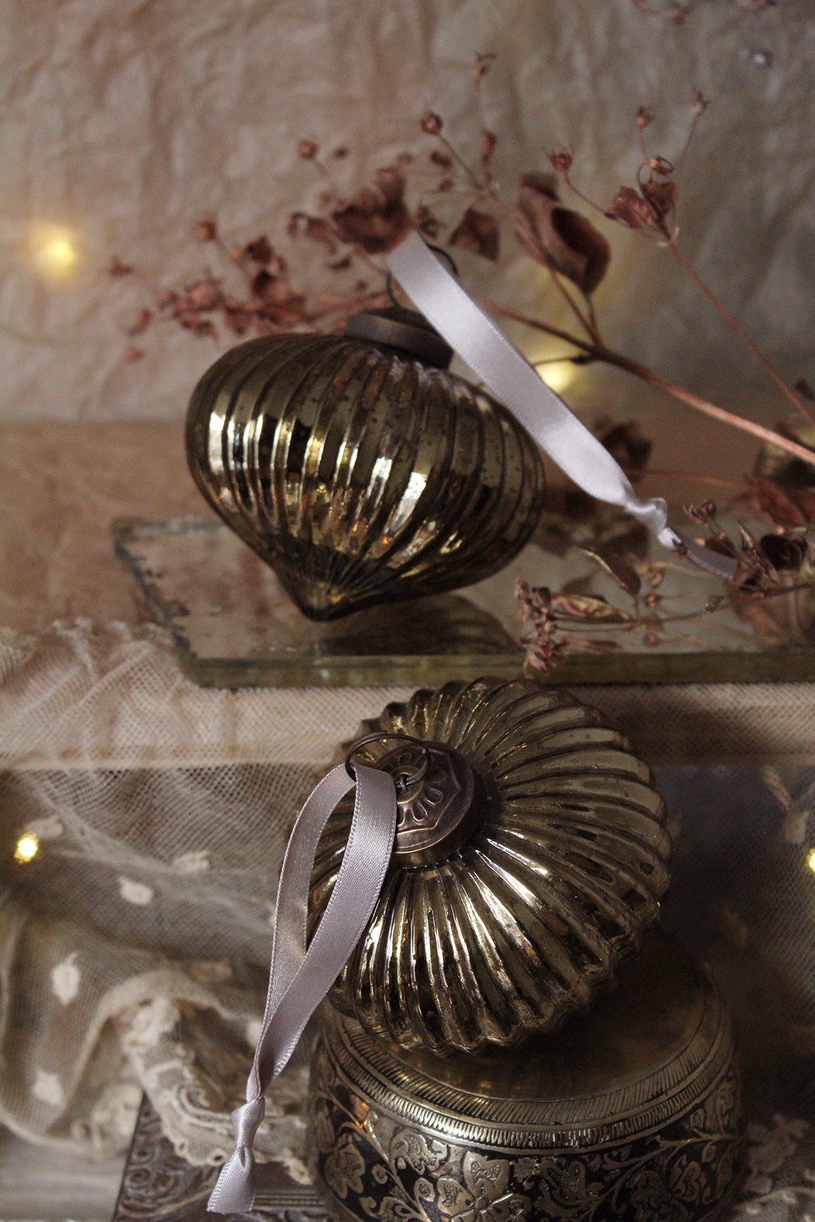 Beautiful Large Glass Lantern Decorations - Olive Gold