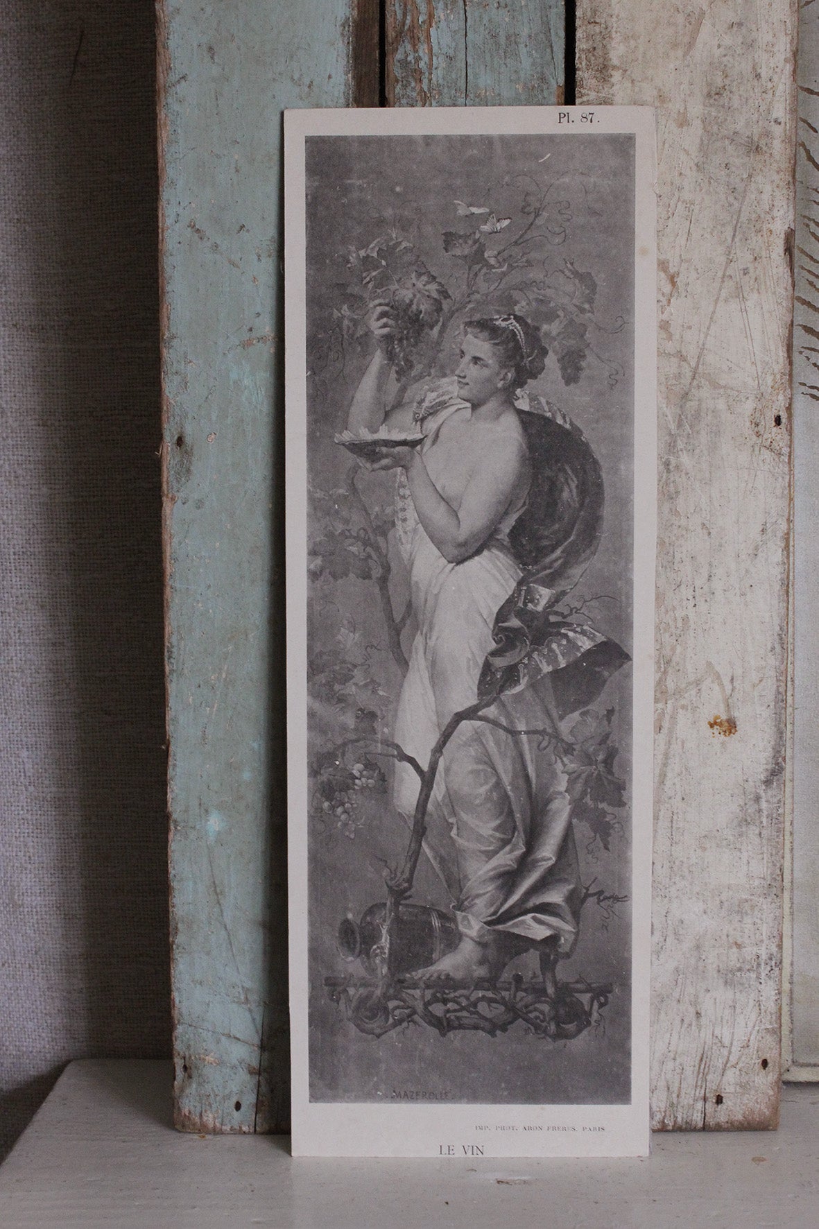 Old French Print on Card - Le Vin