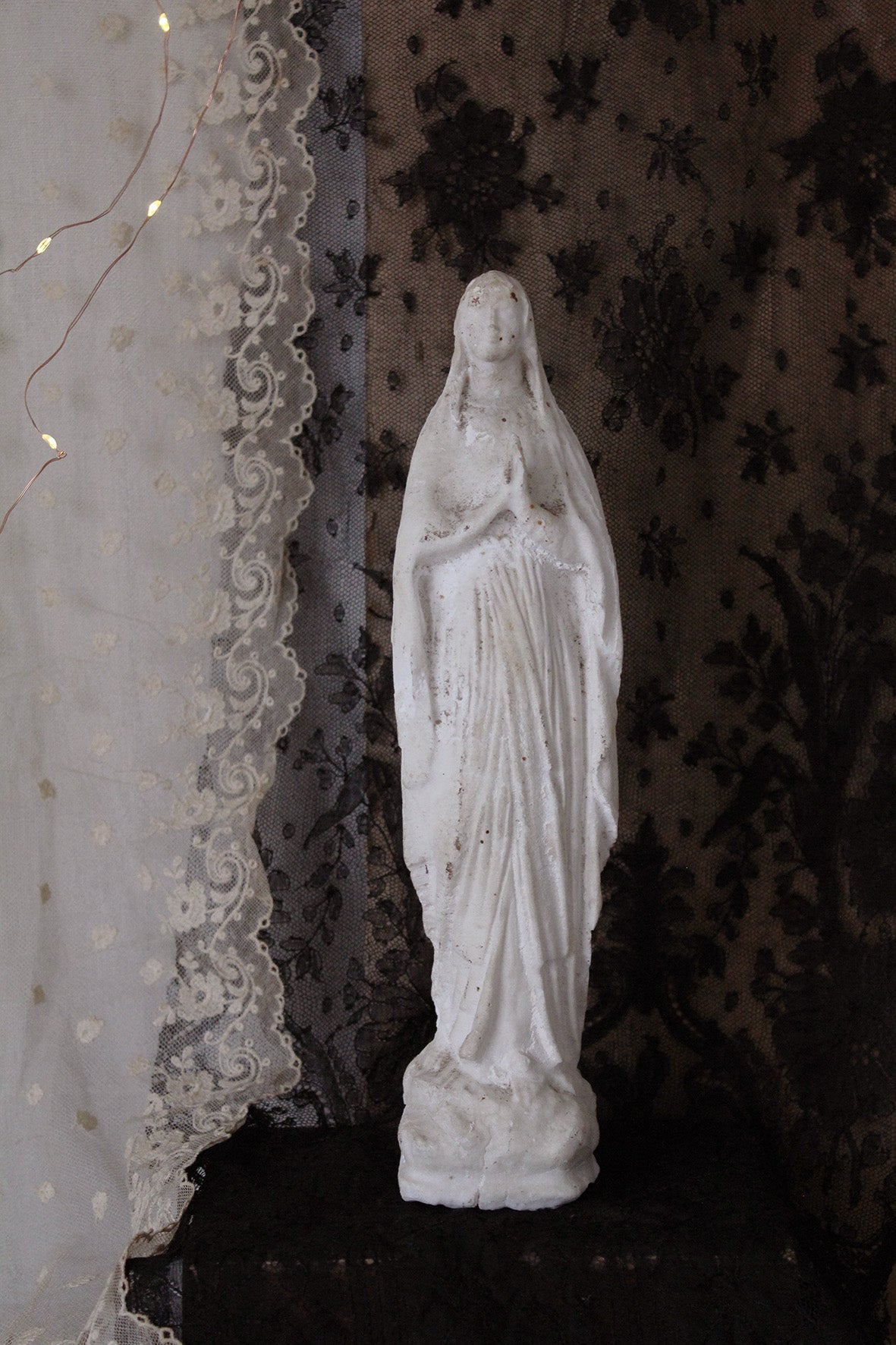 A Time Worn Old Lady of Lourdes Heavy Chalk Plaster