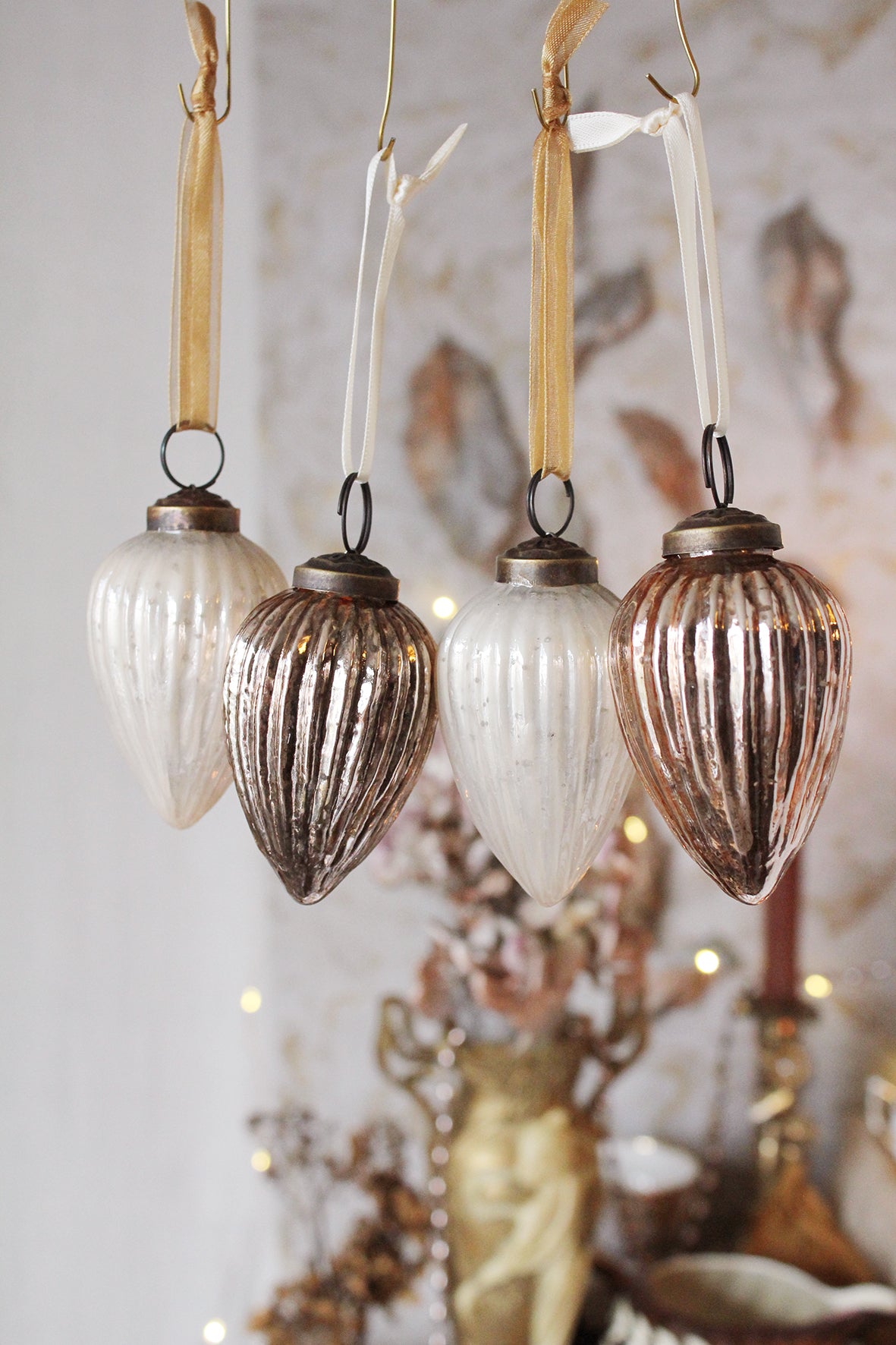 Beautiful Large Glass Decorations - Church White & Warm Gold