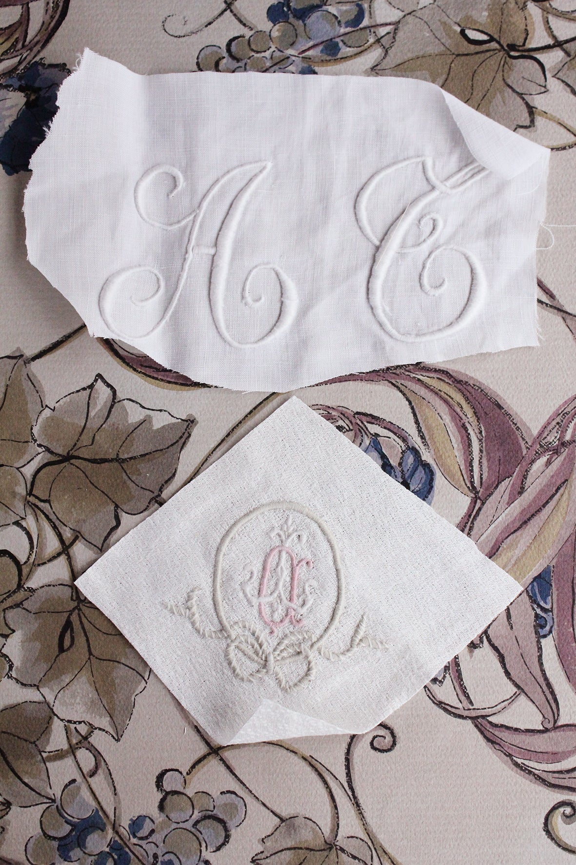Two Old Hand Embroidered Monograms