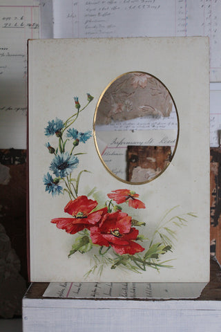 Old Victorian Photograph/Print Reclaimed Album Page  - Poppies & Cornflowers