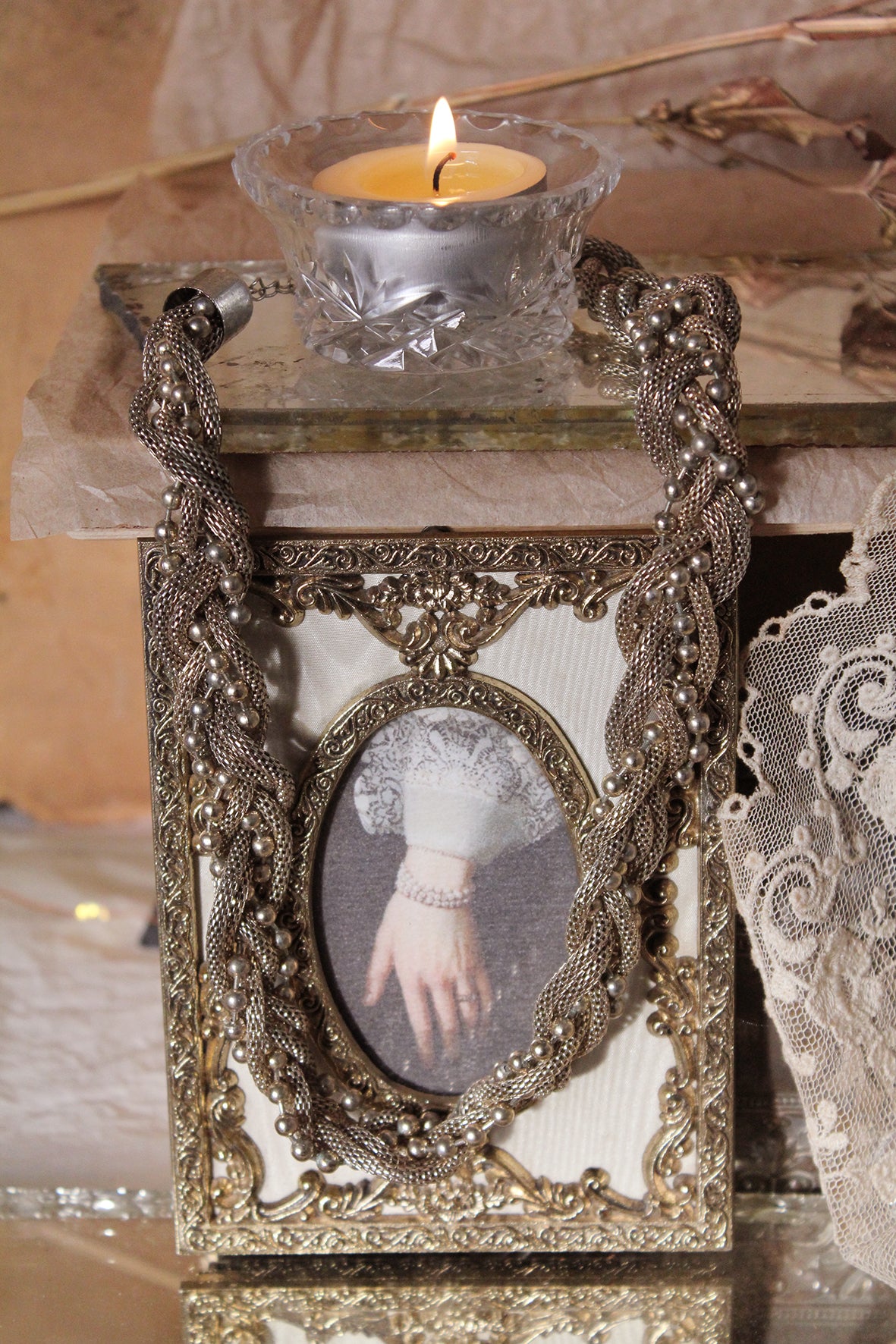 Old Necklace/Garland/Wreath Decoration - Patina - 7