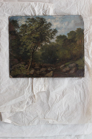 Very Old Miniature Landscape Oil Painting on Board