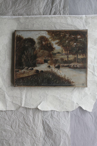 Old Perfectly Imperfect Miniature Landscape Painting - Oil on Canvas