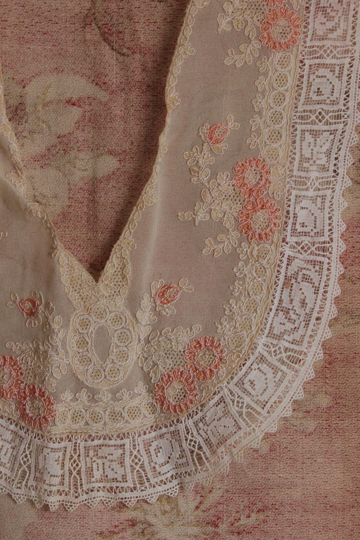 Reclaimed Orange Cream Embroidered Lace Dress Detailing