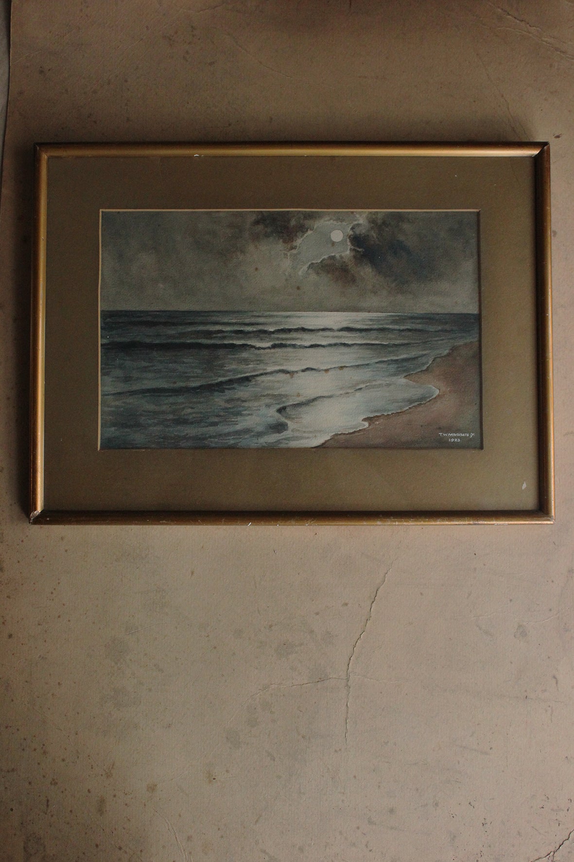 Old Framed Twenties Watercolour - A Moonlit Shore - Painting 1