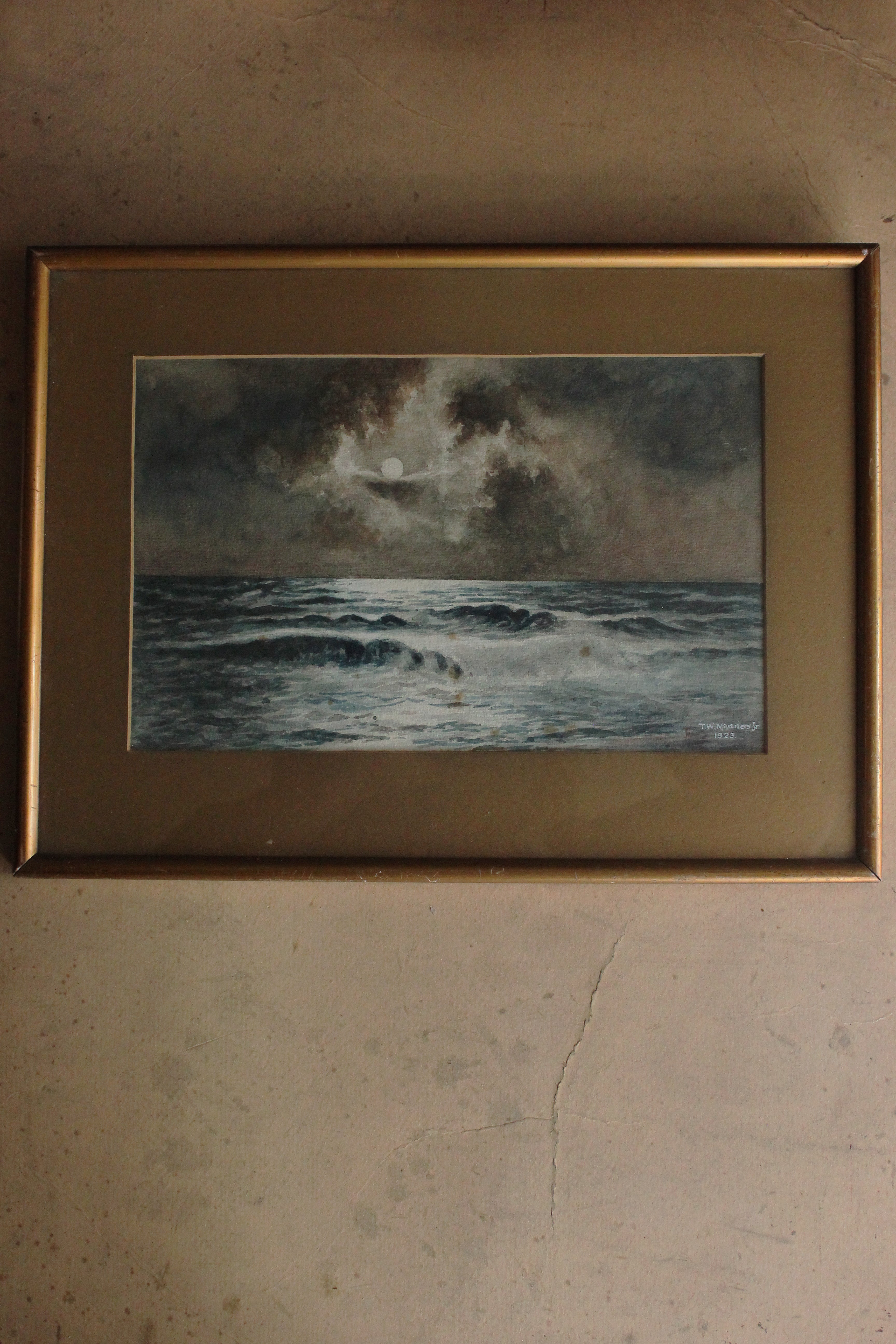 Old Framed Twenties Watercolour - A Moonlit Shore - Painting 2