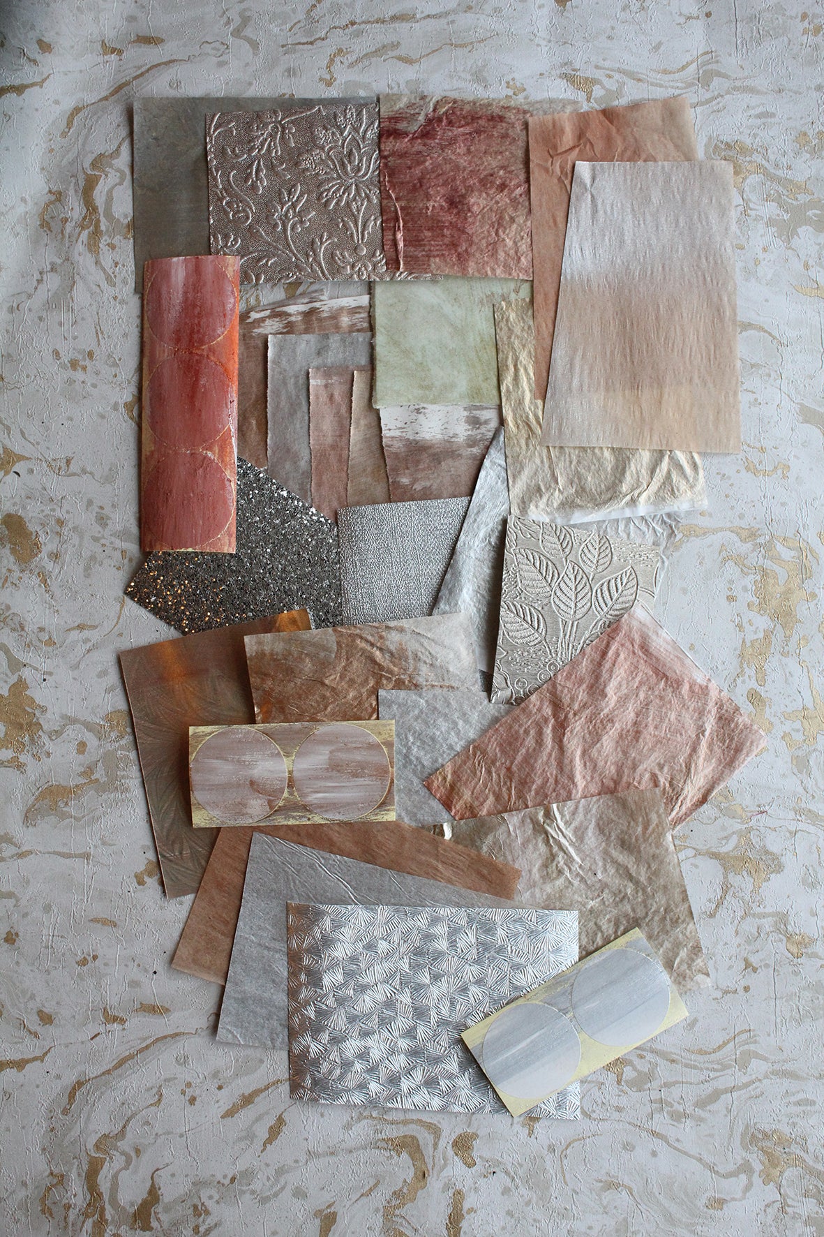Collection of Precious Hand Painted Metallic Papers & Stickers