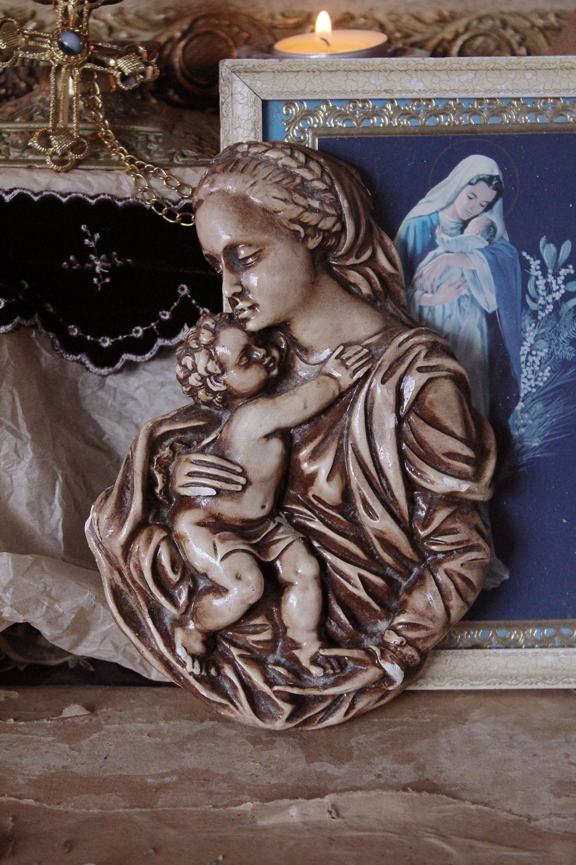 Vintage Plaster Madonna & Child