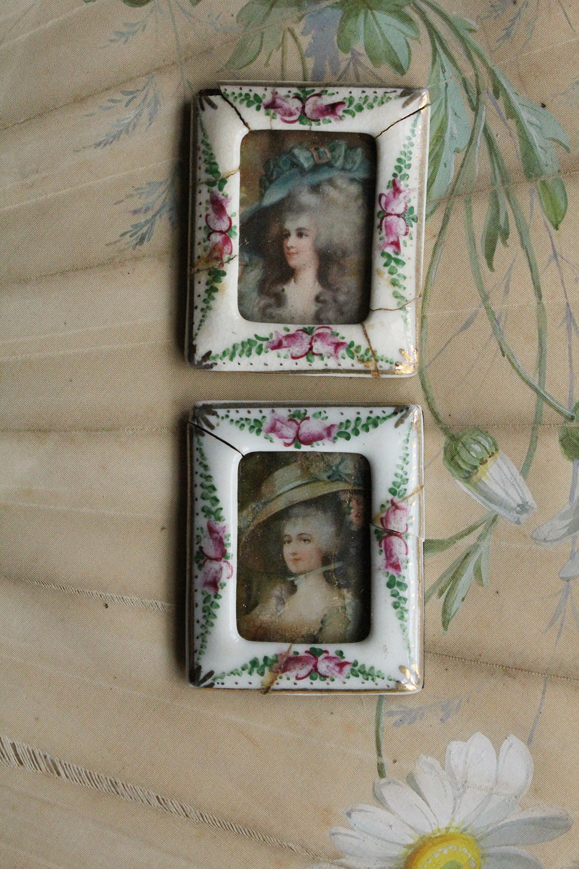 Beautiful Porcelain Hand Painted Miniature Frames with Original Prints