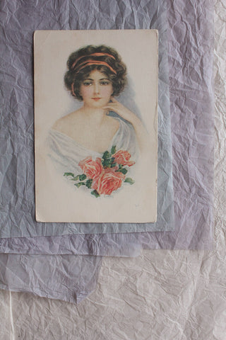 Beautiful Old Embossed French Collaged Postcard - Portrait 2