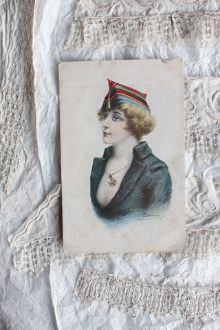 Beautiful Old French Postcard - Will He Love Me?