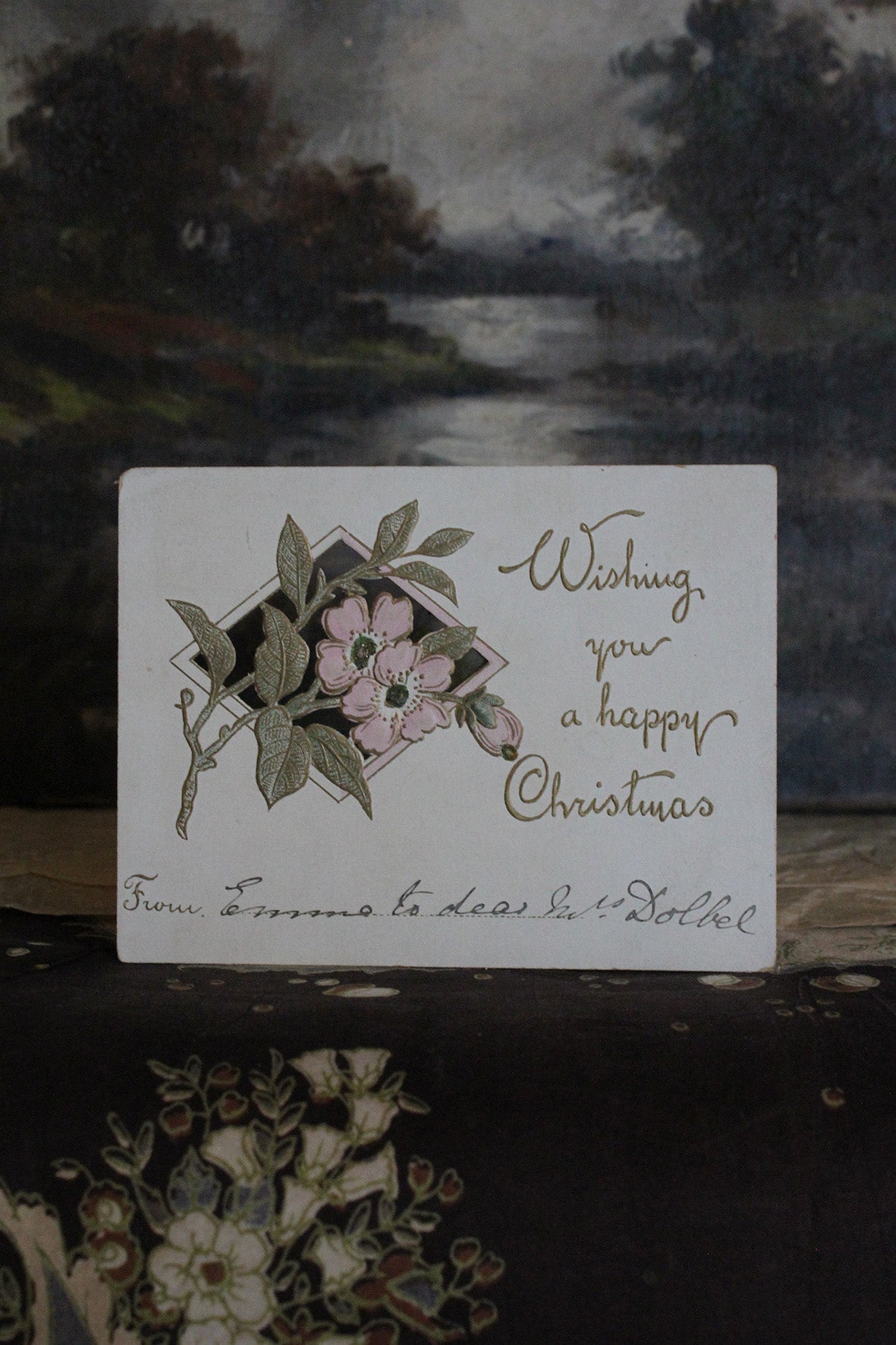 Old Greetings Card - Christmas Blossom