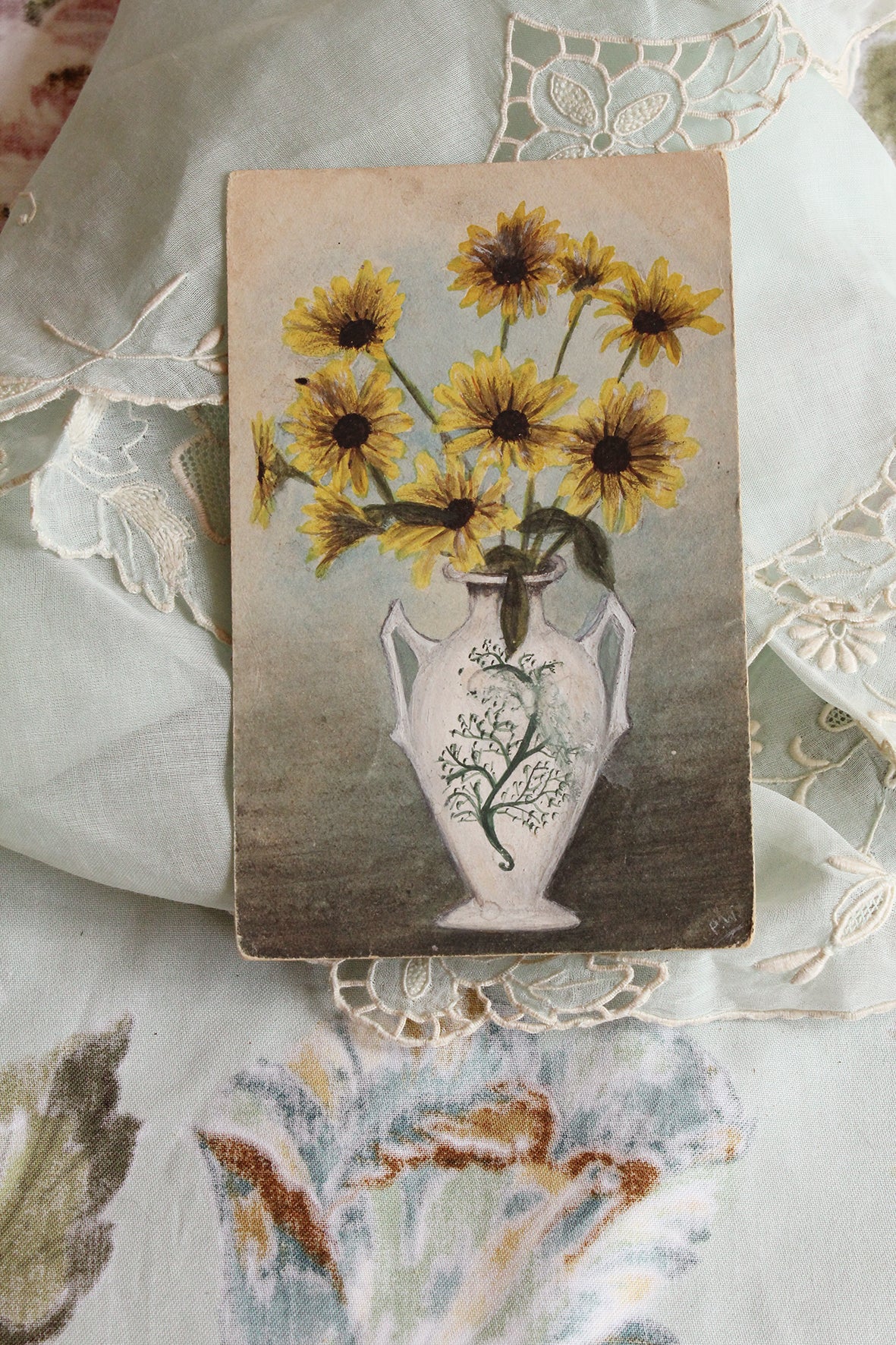Old Miniature Painting on a Postcard