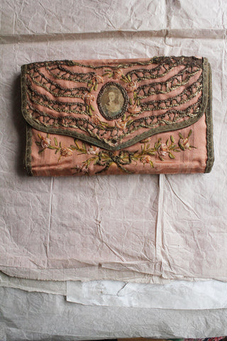 Old French Hand Embroidered Silk Purse